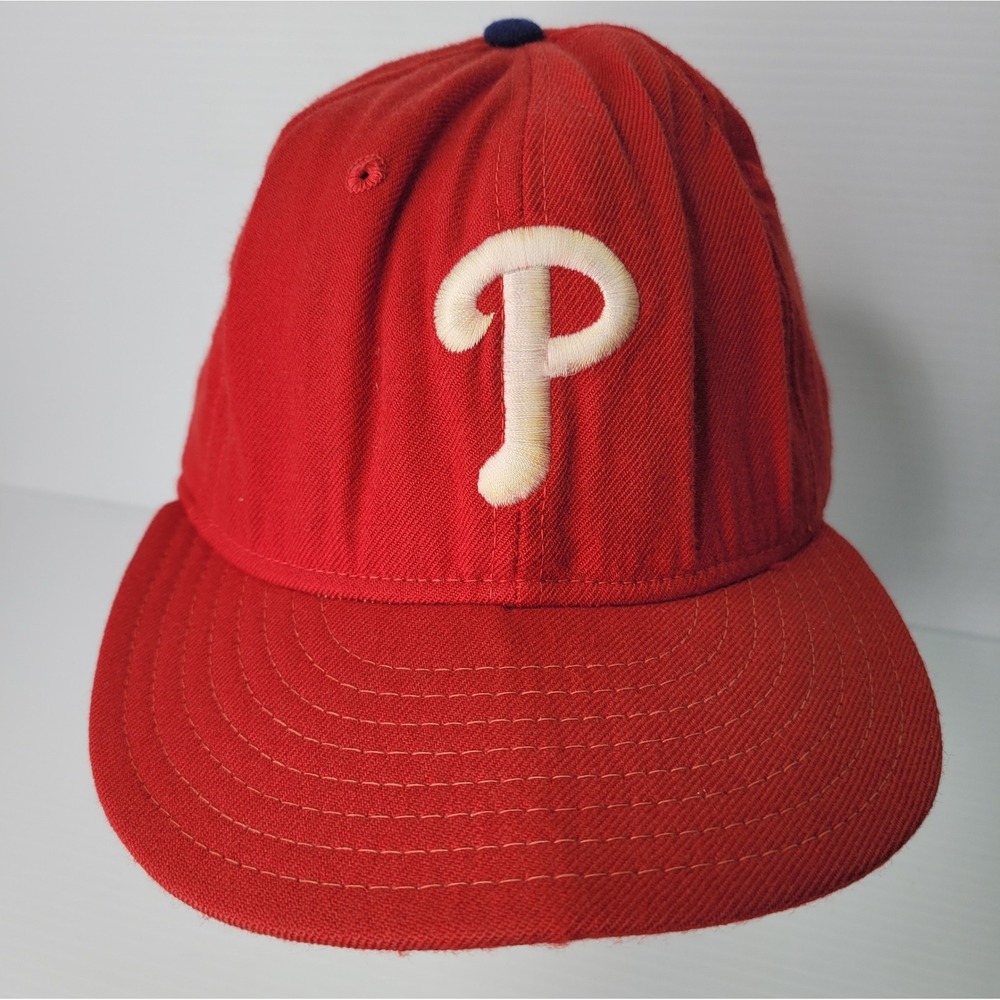 New Era Philadelphia Phillies Hat Mens 7 1/4 Red MLB Diamond Collection Wool VTG